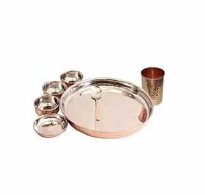 Kitchenware Set 7 Pcs <b>Metal</b> Traditional Dinner Server Set Hammered Table Top Thali Set for Dining Serving Tableware in India - Product Image 1