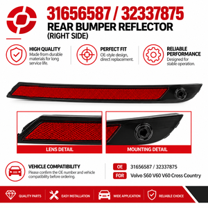 Plaque réflectrice de pare-chocs arrière droit 31656587 32337875 pour <span class=keywords><strong>Volvo</strong></span> S60 <span class=keywords><strong>V60</strong></span> <span class=keywords><strong>V60</strong></span> Cross Country Pièces de carrosserie automobile - Product Image 1
