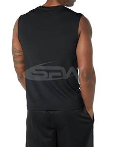 Camiseta sin mangas de poliéster negra para hombre, lisa, informal, ecológica, transpirable, de ajuste regular, para yoga y gimnasio. - Product Image 2