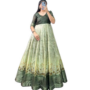 Colección de vestidos de seda Tussar con borde impreso y tejido con costuras de lienzo - Product Image 1