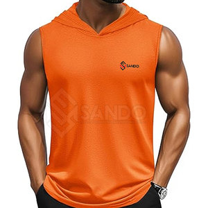 2025 verano sin mangas hombres gimnasio Fitness Sudadera con capucha 100% algodón patrón sólido fábrica al por mayor - Product Image 1