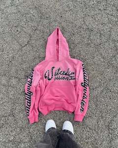 Sweat à capuche en molleton pour femme avec strass, fermeture éclair, style streetwear vintage, lavage à l'acide, broderie, patch, logo personnalisé, sweat à capuche surdimensionné - Product Image 1