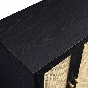 Gabinete de almacenamiento decorativo de madera con puertas de ratán, estante para vino, unidad de almacenamiento elegante para comedor, sala de estar y decoración del hogar - Product Image 4