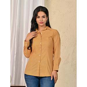 Camisa de Algodón Amarillo para Mujer, con Estampado y Bordado, Manga Larga, Diseño Floral de Lujo, Talla XL, para Primavera y Otoño - Product Image 4