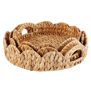 Elegante bandeja de jacinto de agua tejida, bandeja redonda para servir con borde festoneado y asas para mesa de centro o almacenamiento de cocina - Product Image 2