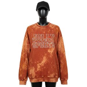 Sweat-shirt pour femme en coton lourd, molleton 320 GSM, effet délavé vintage, toucher doux, logo en strass, sweat-shirts basiques pour femme - Product Image 1