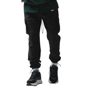 Pantalon Cargo noir Streetwear moderne poignets de cheville réglables taille élastique tissu Durable poches zippées cachées coupe élégante - Product Image 5