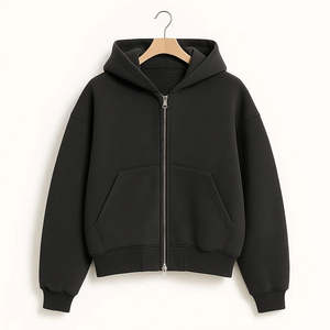 Sweat à capuche court en molleton épais personnalisé pour homme, en coton, avec fermeture éclair double coulisse, design surdimensionné, imprimé pour l'hiver - Product Image 4