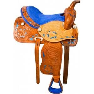 Sillín de caballo de cuero occidental con juego de tachuelas a juego, calidad prémium, de barril de cuero genuino, inglés, de carreras - Product Image 2