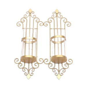 เชิงเทียนโลหะแขวนผนังพรีเมี่ยมชุบทองสำหรับห้องนั่งเล่นเชิงเทียนติดผนังสำหรับตกแต่งบ้าน - Product Image 1