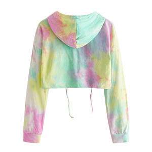 Women's <b>100</b>% Cotton French Terry Tie Dye Hoodie with Stand Collar and Printed Letter Pattern Winter Corduroy with Pockets - Product Image 6