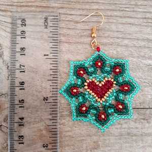 Boho <b>bead</b> earrings with turquoise design andy cascading <b>fringe</b>, unique jewelry gift - Product Image 2