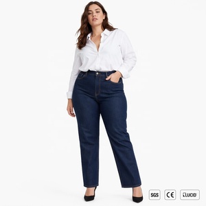 Jeans de Pierna Recta de Cintura Alta en Color Índigo Oscuro para Mujer, Logotipo Personalizado, Pantalones Vaqueros Clásicos Estilo Parí<span class=keywords><strong>s</strong></span>, OEM, Tallas <span class=keywords><strong>S</strong></span>-5XL, Venta al Por Mayor - Product Image 1