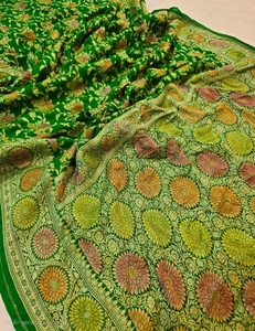 ผ้าคลุมไหล่แบบทอมือ ผ้าไหมชีฟองบานาราสีพรีเมียม ผ้าซารีพาวเวอร์ลูม งานปักดิ้นทองหรูหรา ชิ้นผ้าสำหรับตัดเสื้อแบบดั้งเดิม ชุดสำหรับงานปาร์ตี้แบบดั้งเดิม ป้องกันแสงแดด - Product Image 2