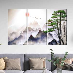 ภาพพิมพ์บนผ้าใบลายวิวภูเขา: ศิลปะตกแต่งผนังลายวิวทิวทัศน์ญี่ปุ่นสไตล์โบฮีเมียน,3P: ห่อหุ้มอย่างดี - Product Image 1
