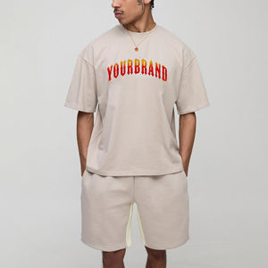 Nouveau design hommes 2 pièces t-shirts et shorts ensembles été vêtements décontractés 100% coton personnalisé brodé logo confortable hommes ensemble court - Product Image 1