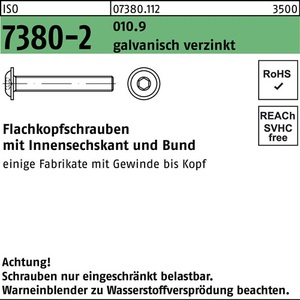 <b>Flat</b> Head <b>Screws</b> ISO 7380-2 with Collar Internal Hexagon M3x6 Grade 10.9 500 Pieces - Product Image 1