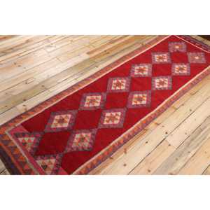 Tapis de 3,1 x 10,2 pieds, tapis turc Kilim, tapis rayé en laine rouge vintage - Product Image 2