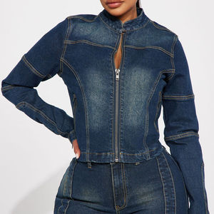 Wholesale New Fashionable Plus Size Women <b>Denim</b> <b>Jacket</b> Winter 2025 Custom Colors Front Raw Custom Button Breathable Eco-Friendly - Product Image 1