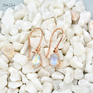 Dainty Earrings With Natural Blue Fire Rainbow Moonstone 14k Solid Rose Gold Oval Gemstone Earrings Personalized Fine Jewelry - Product Image 2
