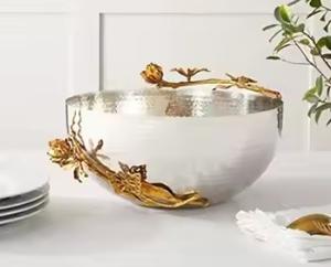 Cuenco redondo de Metal de diseño único de calidad superior con soporte de flores doradas, cuenco para servir ensalada de comida para decoración de mesa de comedor - Product Image 5