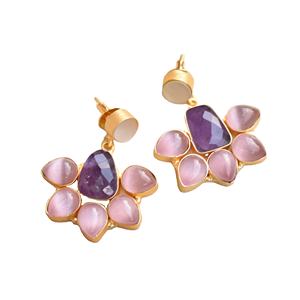 Pendientes Colgantes de Latón de Moda, Diseño de Piedra Natural en Bruto para Exportación, Latón Chapado en Rodio, Diseño Boho Chic, Lotes de Moda al por Mayor - Product Image 1