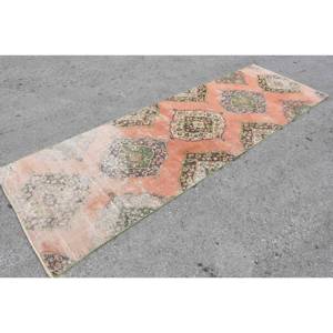 Alfombra de lana turca naranja y verde Vintage, diseño de retales de tejido plano de 3,4x10,5 pies para decoración para sala de estar, respaldo de látex de 4m de ancho - Product Image 3