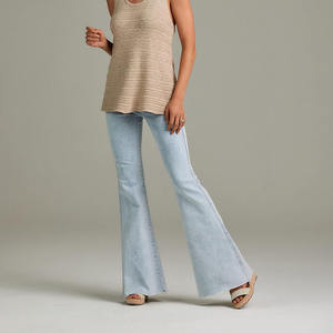 Pantalon évasé en jean pour femme de haute qualité, taille haute, coupe skinny, coupe bootcut, vintage, délavé, décontracté, streetwear, été - Product Image 4