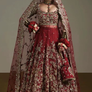 2025 @ หญิง anarkali ชุดเดรส lehenga & dupatta ประดับด้วย dabka ประดับหินลูกปัดแก้วคริสตัลงานไข่มุก - Product Image 1