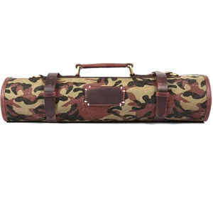Custom Made Camouflage Genuine Leather Eco-Friendly Roll Chef Tool Bag Multi-Purpose Shoulder Strap Portable Protective <b>Knife</b> - Product Image 6