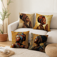 Housse de coussin décorative en polyester doux, motif artistique 'Black Girl Magic' et portrait tribal africain, pour salon