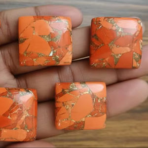 Pierre précieuse naturelle de qualité supérieure, obsidienne quartz, paire non montée d'Inde pour bijoux, couleur rouge, dos plat - Product Image 2