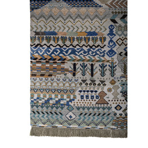Tapis Manchaha bleu noué à la main en laine et soie de bambou, motif géométrique et abstrait pour la maison, couloir, modèle rectangulaire - Les-2852 - Product Image 4