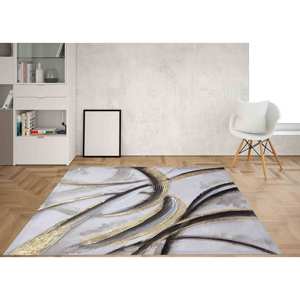 Tapis abstrait or et argent : Tapis imprimé moderne, tapis à poils doux - Product Image 2