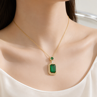 Collier pendentif carré en zircon coloré pour femme, en acier inoxydable plaqué or 18 carats, bijou géométrique étanche, vente en gros