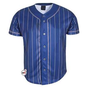 Camiseta de béisbol del equipo a rayas OEM, Camiseta deportiva de poliéster con rayas y botones de béisbol liso con logotipo personalizado - Product Image 1