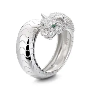 Exclusive S925 Sterling Silver Cheetah <b>Ring</b> Green Eyes Fashion Trend Domineer Men Women Open <b>Adjustable</b> <b>Ring</b> - Product Image 4