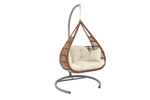 Fauteuil suspendu en rotin moderne fait à la main, meubles d'extérieur pour hôtel, meubles d'intérieur en osier, balançoire de jardin pour adultes, balançoire suspendue en forme d'œuf, métal - Product Image 2