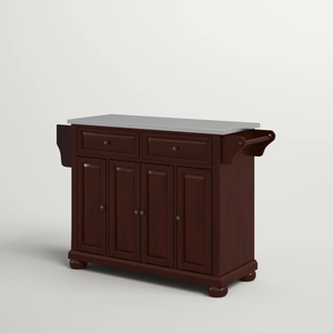 La isla de cocina rodante trae un diseño tradicional Islas de cocina y carros Gabinete de almacenamiento superior de madera maciza con ruedas - Product Image 4