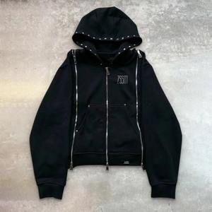 Custom Man Sweatsuit Rhinestone Rivet Tracksuit <b>Detachable</b> <b>Sleeve</b> Zip up Hoodie and Zip Flare Sweatpants Set Tracksuit 2025 - Product Image 5