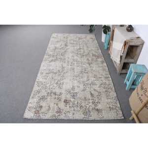 Turkish Vintage <b>Wool</b> Area Rug 4.1x8.7 ft Eco-Friendly Gray <b>Brown</b> Patchwork Rug with Latex Backing - Product Image 1