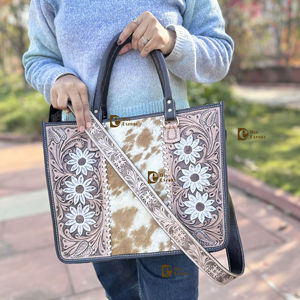 Nouvel Arrivage Sac Fourre-tout en Véritable Peau de Vache, Sac à Main en Cuir Élégant avec Poils, Sacs Sculptés à la Main pour Femme, Multi-usages - Product Image 1