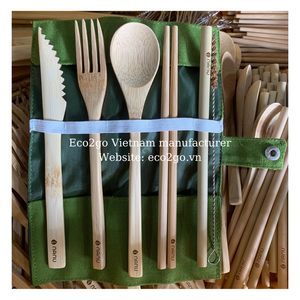 Juego de cucharas de bambú reutilizables biodegradables 2025 al por mayor cubiertos cuchillo y tenedor con pajitas con logotipo láser fabricado por Eco2go - Product Image 2