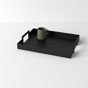 Plateau en acier inoxydable en métal noir élégant fait à la main Accents de maison de luxe Plateau de service robuste personnalisable et durable pour la salle à manger - Product Image 3