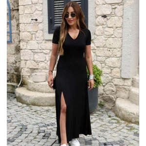 Robe longue en viscose à manches courtes et col en V pour femme Jane's - Coupe ajustée élégante et décontractée pour l'été, idéale pour le quotidien, tailles S-3XL - Product Image 2