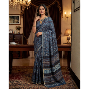 Sari étnico Chanderi con bordado y blusa, de seda suave y pesada, estilo pakistaní y Bollywood para Salwar Kameez - Product Image 1