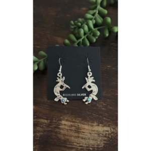 Kingman Turquoise & Sterling <b>Silver</b> Dangle <b>Earrings</b> Navajo Made Animal Shaped Drop <b>Earrings</b> - Product Image 5