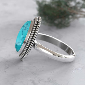 Anillo de Turquesa Natural de Arizona de Moda, Plata de Ley 925, Joyería Bohemia Navajo, Piedra Preciosa Hecha a Mano, Anillo de Compromiso - Product Image 3