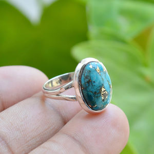 แหวนเงินแท้ 925 ประดับด้วยพลอยเทอร์ควอยซ์สีน้ำเงินธรรมชาติ สไตล์โบฮีเมียน นาวาโฮ งานแฮนด์เมด เหมาะสำหรับงานหมั้นและงานแต่งงาน - Product Image 3