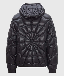 Veste matelassée tendance en toile d'araignée pour homme, noire, brillante, à capuche, manteau d'hiver, streetwear Y2K, vente en gros personnalisée, vestes matelassées pour homme - Product Image 3